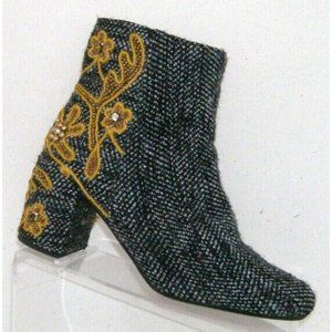Coral Blue Herringbone Anthropologie Tweed ankle zip boot heels 9 EU 40